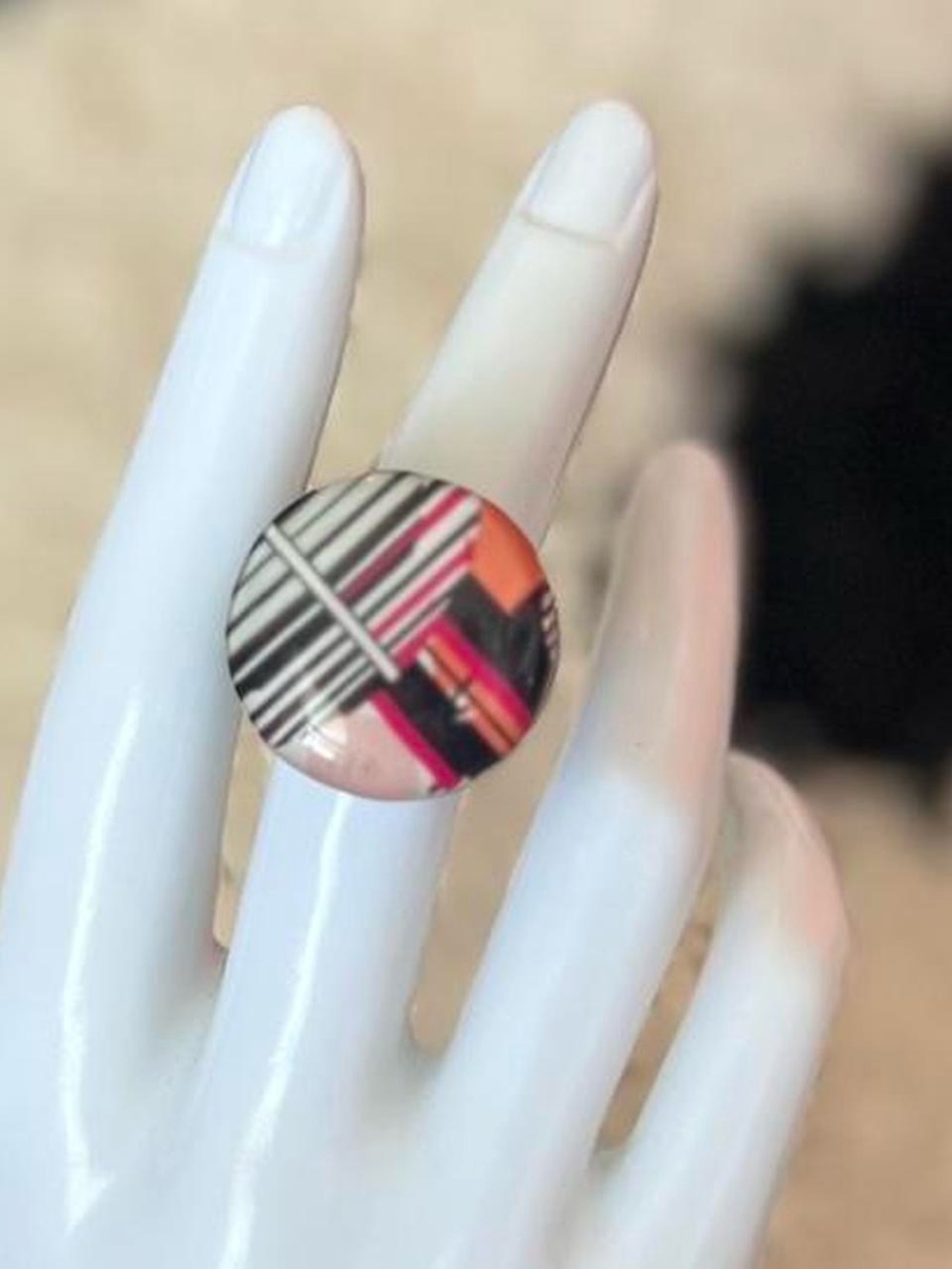 Y2K Black pink orange striped chunky circle ring